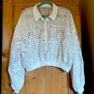 PILCRO White Cotton , Combination Eyelet Lace Shirt. Large, NWOT